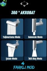 360° Akrobat 4 Farklı Modlu Su Tasarruflu Fonksiyonel Krom Akrobat Musluk Batarya Başlığı