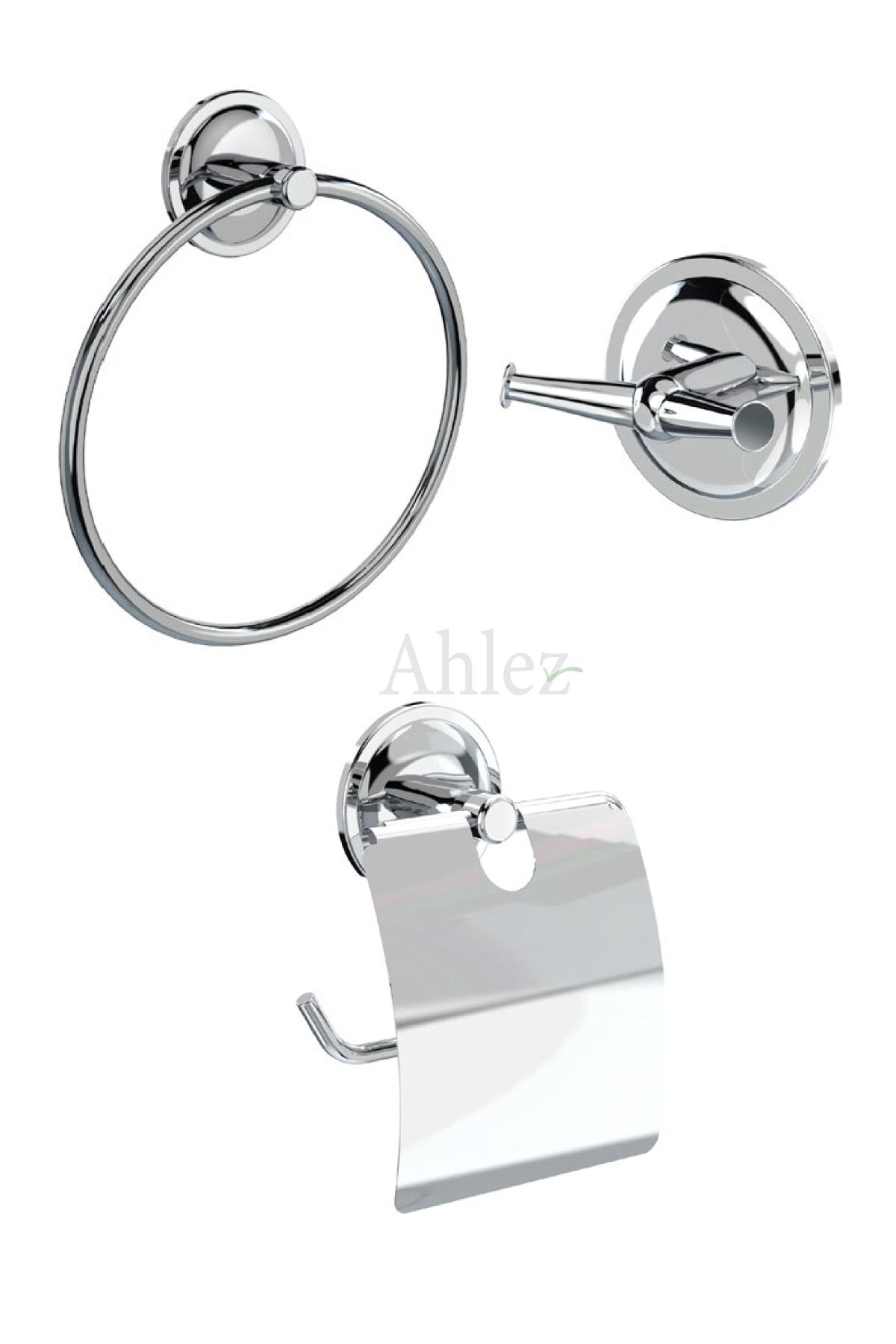 Vision Yuvarlak Havluluk + Kapaklı Kağıtlık + Ikili Askılık 3'lü Banyo Aksesuar Seti