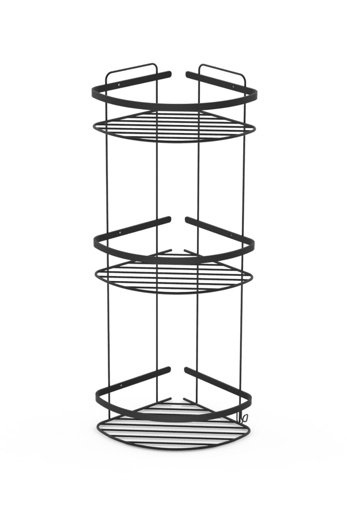 Ömür Boyu Paslanmaz Mat Siyah Üç Katlı Köşe Süngerlik Şampuanlık Duş Rafı