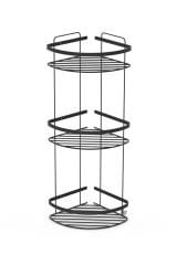 Ömür Boyu Paslanmaz Mat Siyah Üç Katlı Köşe Süngerlik Şampuanlık Duş Rafı