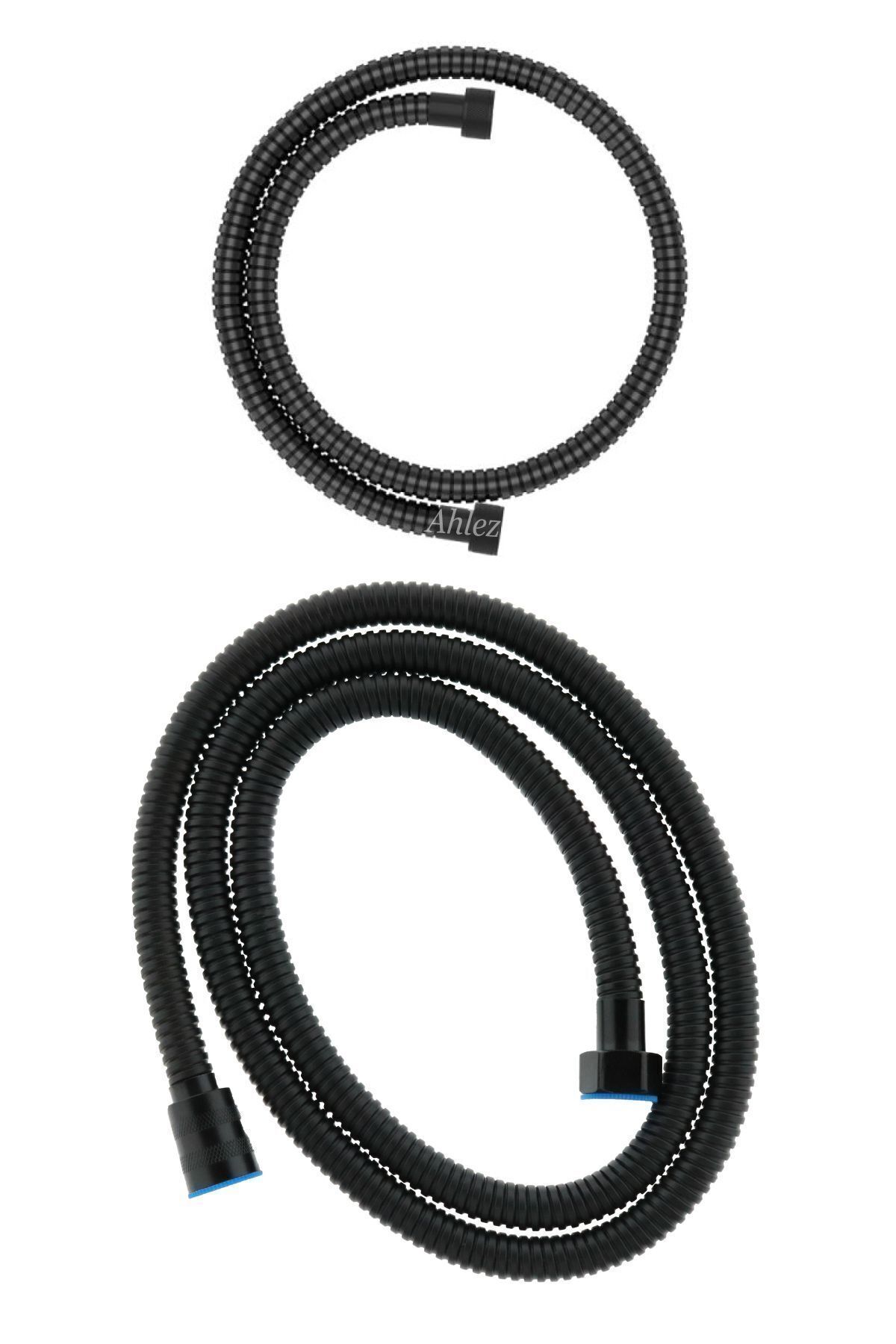 Siyah Duş Hortumu Ve Kısa Robot Duş Ara Bağlantı Hortumu Siyah 2'li Duş Seti