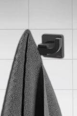 Kare Mat Siyah Paslanmaz Ikili Havlu Ve Bornoz Askılığı