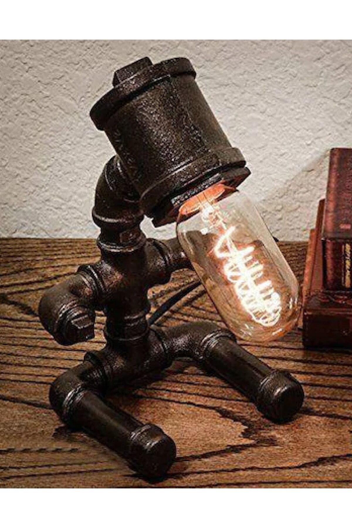 Vintage Su Borusu Tasarım Çalışma Masası Lambası Abajur