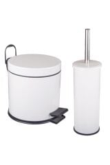 Beyaz 3 Litre Çöp Kovası + Tuvalet Fırçası Çöp Kovası Seti
