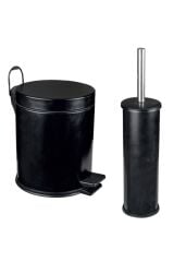 Siyah 5lt Çöp Kovası ve Tuvalet Fırçası İkili Banyo Seti