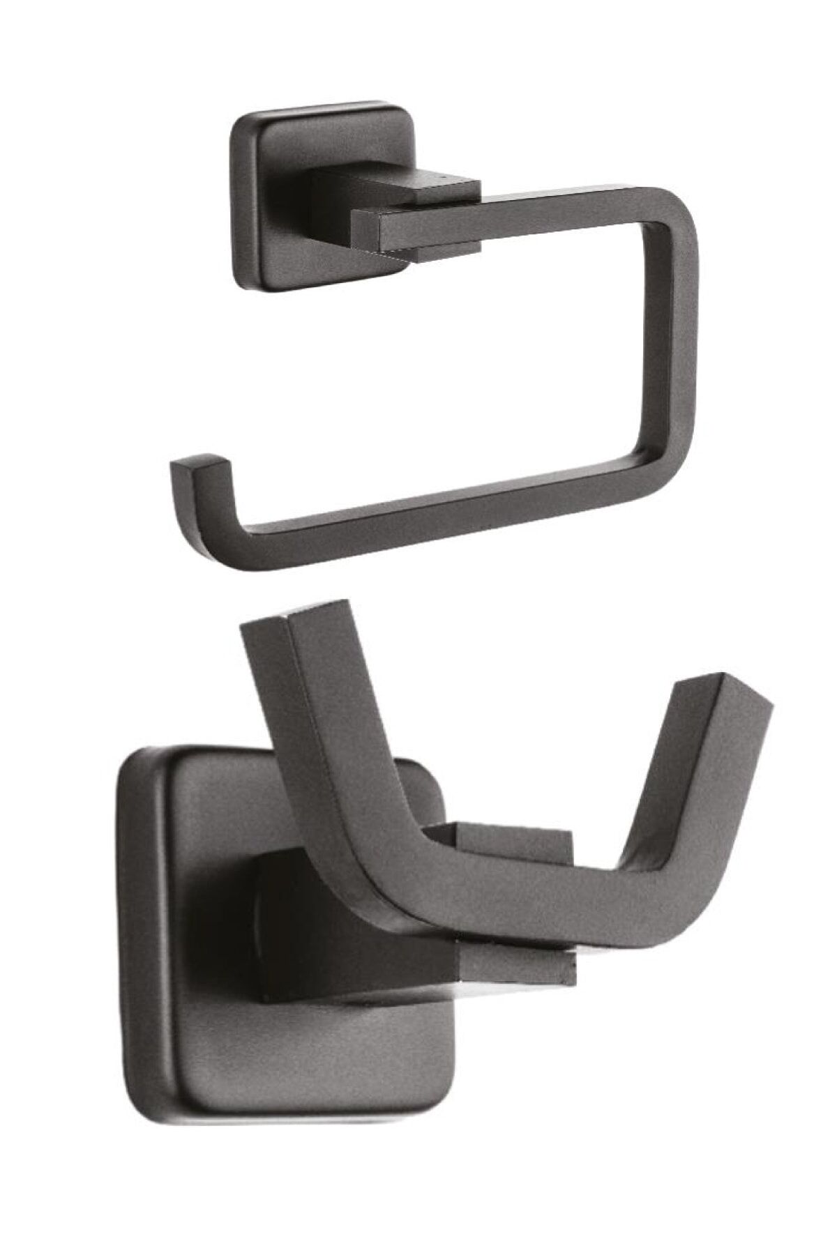 Kare Mat Siyah Ikili Bornoz Askılık 2 Adet