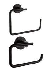 Inci Siyah Kapaksız Kağıtlık + Yuvarlak Havluluk Banyo Seti