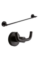 Inci Siyah Ikili Bornoz Askılık + Uzun Havluluk Banyo Seti