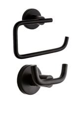 Inci Siyah Kapaksız Kağıtlık + Ikili Bornoz Askılık Banyo Seti