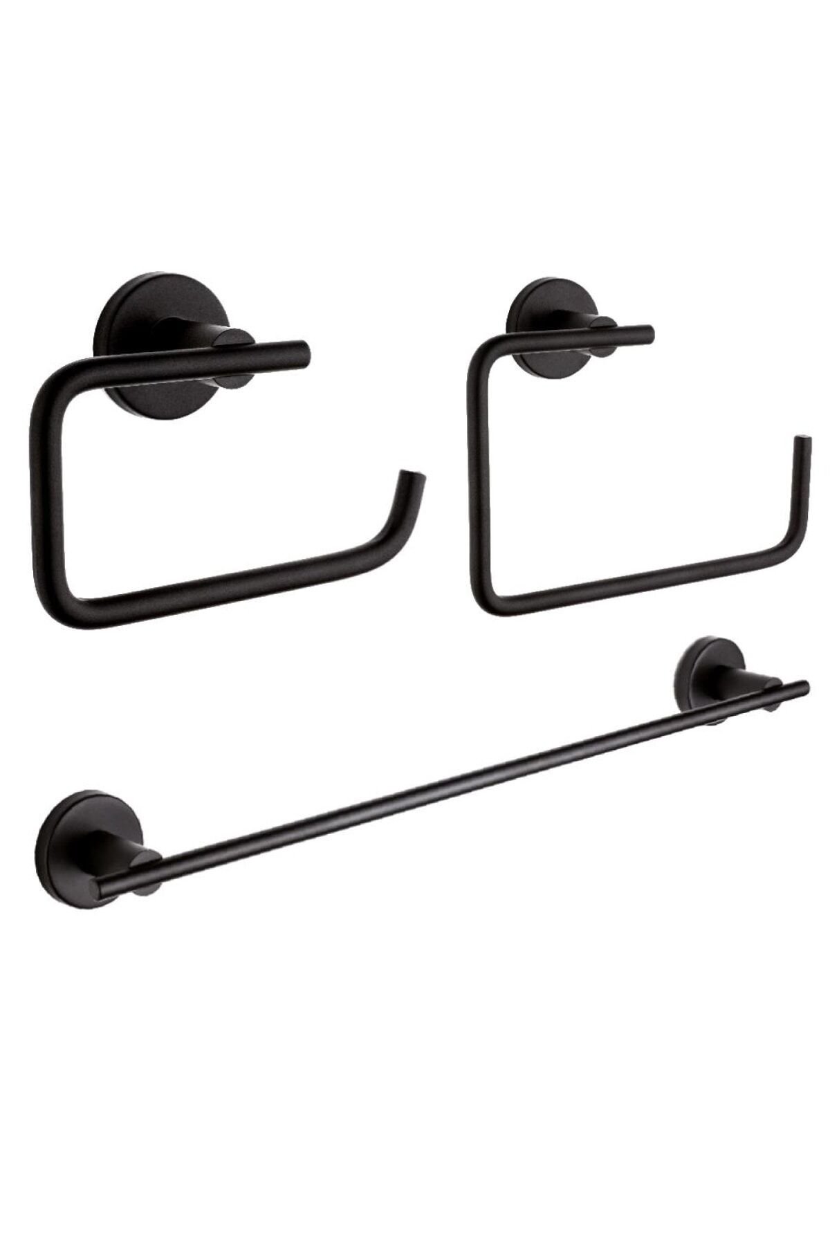 Inci Siyah Uzun Havluluk Kapaksız Kağıtlık Yuvarlak Havluluk Banyo Seti