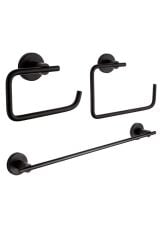 Inci Siyah Uzun Havluluk Kapaksız Kağıtlık Yuvarlak Havluluk Banyo Seti