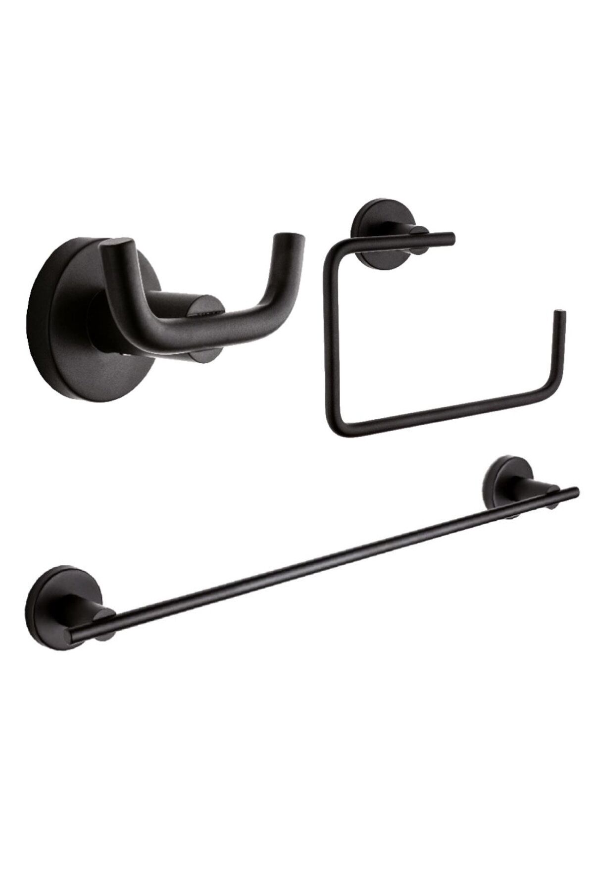 Inci Siyah Yuvarlak Havluluk + Uzun Havluluk + Ikili Askılık Banyo Seti