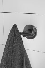 Inci Siyah Ikili Askılık + Kapaksız Kağıtlık + Yuvarlak Havluluk 3'lü Banyo Seti