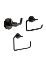 Inci Siyah Ikili Askılık + Kapaksız Kağıtlık + Yuvarlak Havluluk 3'lü Banyo Seti