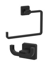 Kare Mat Siyah Ikili Bornoz Askılık + Yuvarlak Havluluk Ikili Banyo Seti