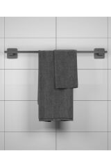 Kare Mat Siyah Ikili Askılık + Kağıt Havluluk + Uzun Havluluk Banyo Seti