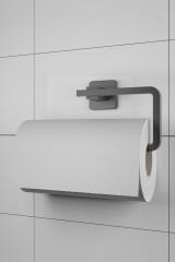 Kare Mat Siyah Ikili Askılık + Kağıt Havluluk + Uzun Havluluk Banyo Seti