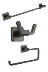 Kare Mat Siyah Ikili Askılık + Kağıt Havluluk + Uzun Havluluk Banyo Seti