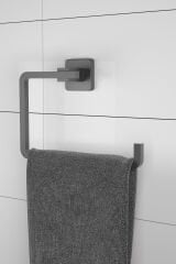 Kare Mat Siyah Kapaksız Kağıtlık + Yuvarlak Havluluk + Uzun Havluluk Banyo Seti