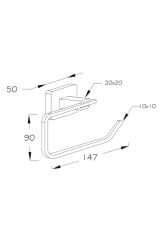Kare Mat Siyah Ikili Askılık + Kapaksız Kağıtlık + Uzun Havluluk Banyo Seti