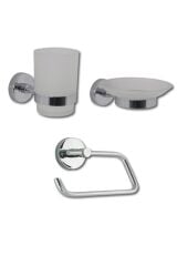 Lüx Krom Diş Fırçalık + Sabunluk + Kapaksız Kağıtlık Üçlü Banyo Seti