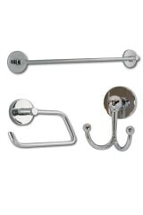 Lüx Krom Uzun Havluluk + Ikili Askılık + Kapaksız Kağıtlık Üçlü Banyo Seti