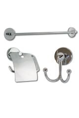 Lüx Krom Uzun Havluluk + Kapaklı Kağıtlık + Ikili Askılık Üçlü Banyo Seti
