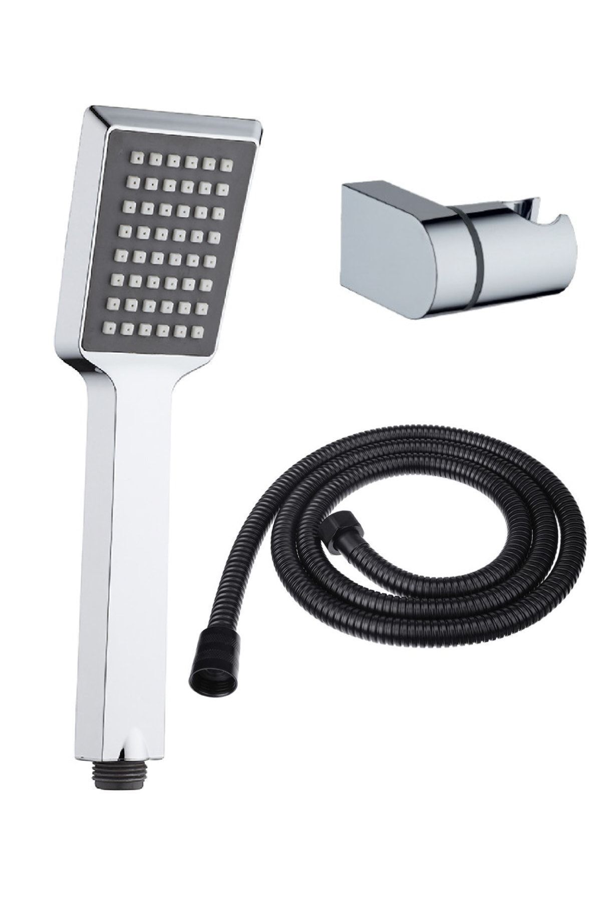 Arya Duş Başlığı + L Mafsal + Siyah Duş Hortumu Duş Takımı Duş Seti