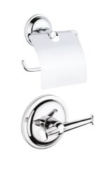 Vision Paslanmaz Kapaklı Kağıtlık + Ikili Askılık Ikili Banyo Seti