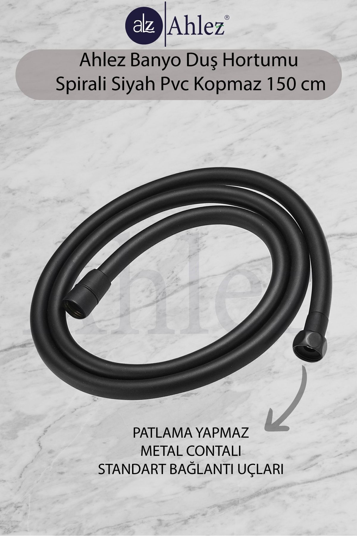 Banyo Mat Siyah Pvc Duş Hortumu Duş Spirali 150cm