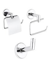 Diamond Paslanmaz Kapaklı Kağıtlık + Açık Kağıtlık + Tekli Askılık Banyo Seti