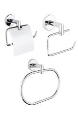 Diamond Paslanmaz Kapaklı Kağıtlık + Açık Kağıtlık + Elips Havluluk Banyo Seti