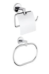 Paslanmaz Elips Havluluk + Kapaklı Kağıtlık + Tekli Askılık Banyo Takım Seti