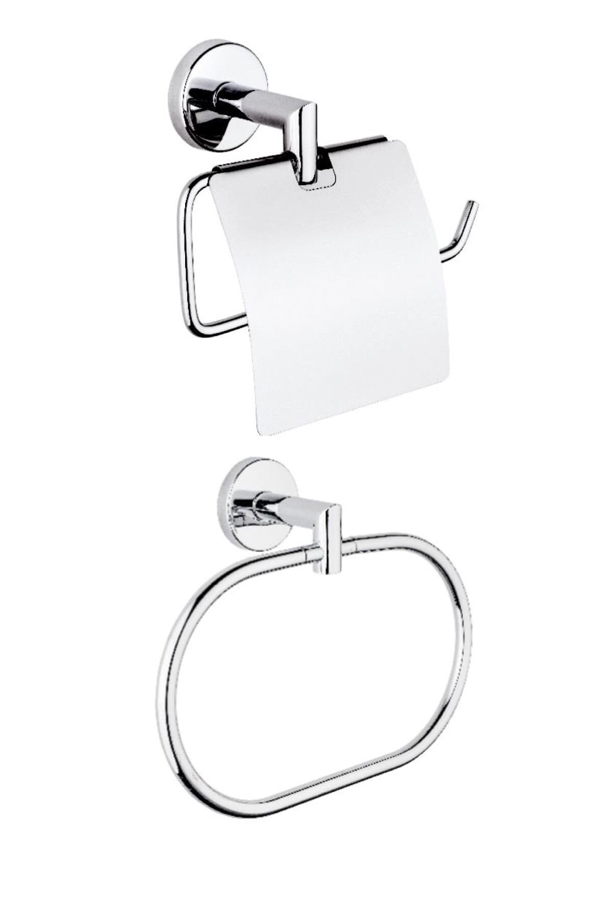 Diamond Paslanmaz Elips Havluluk + Kapaklı Kağıtlık Banyo Takımı Seti