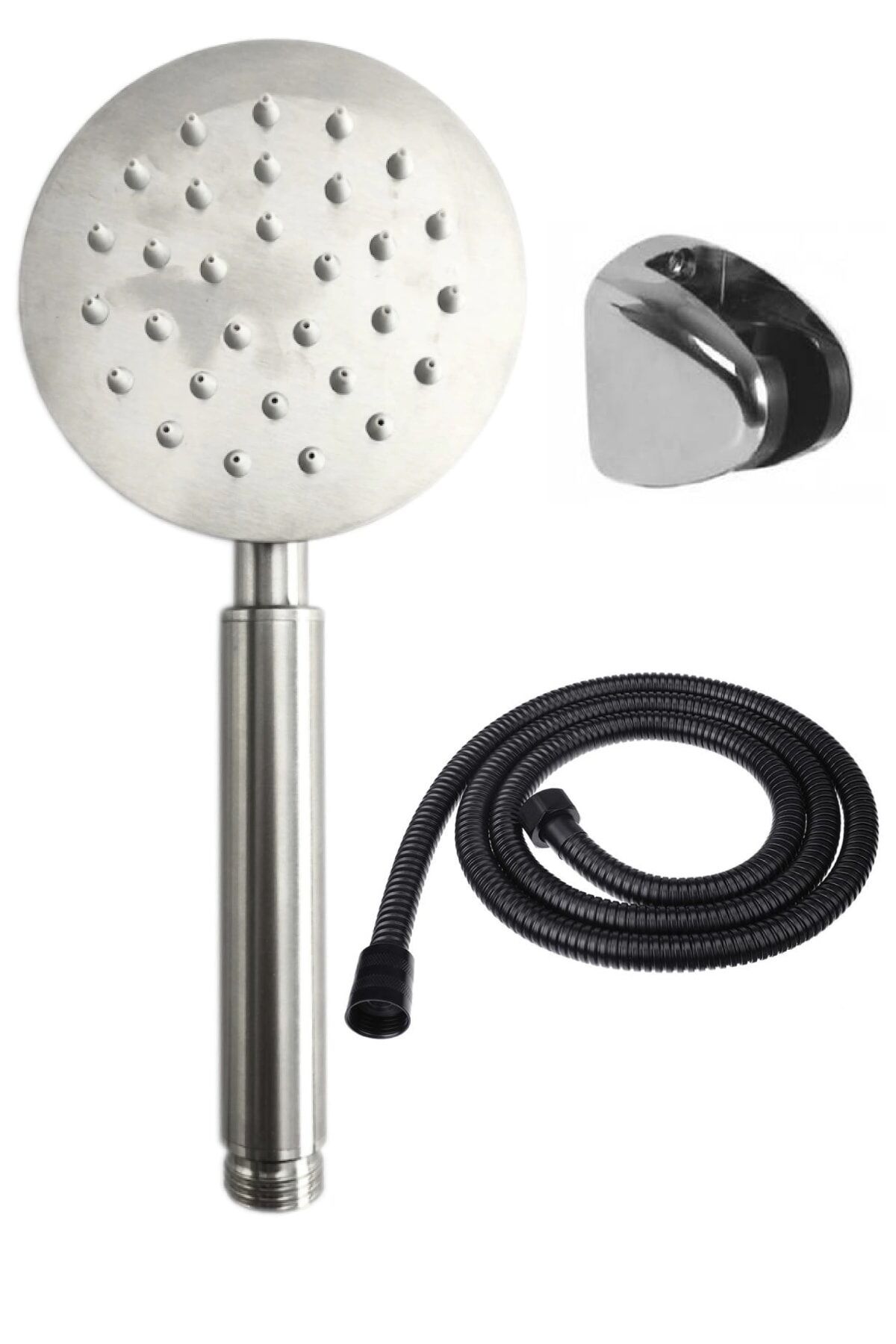 Lite Paslanmaz Duş Başlığı + Siyah Duş Hortumu + Mafsal Duş Takımı