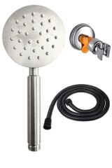 Lite Paslanmaz Duş Başlığı + Siyah Duş Hortumu + Vakumlu Mafsal Duş Takımı