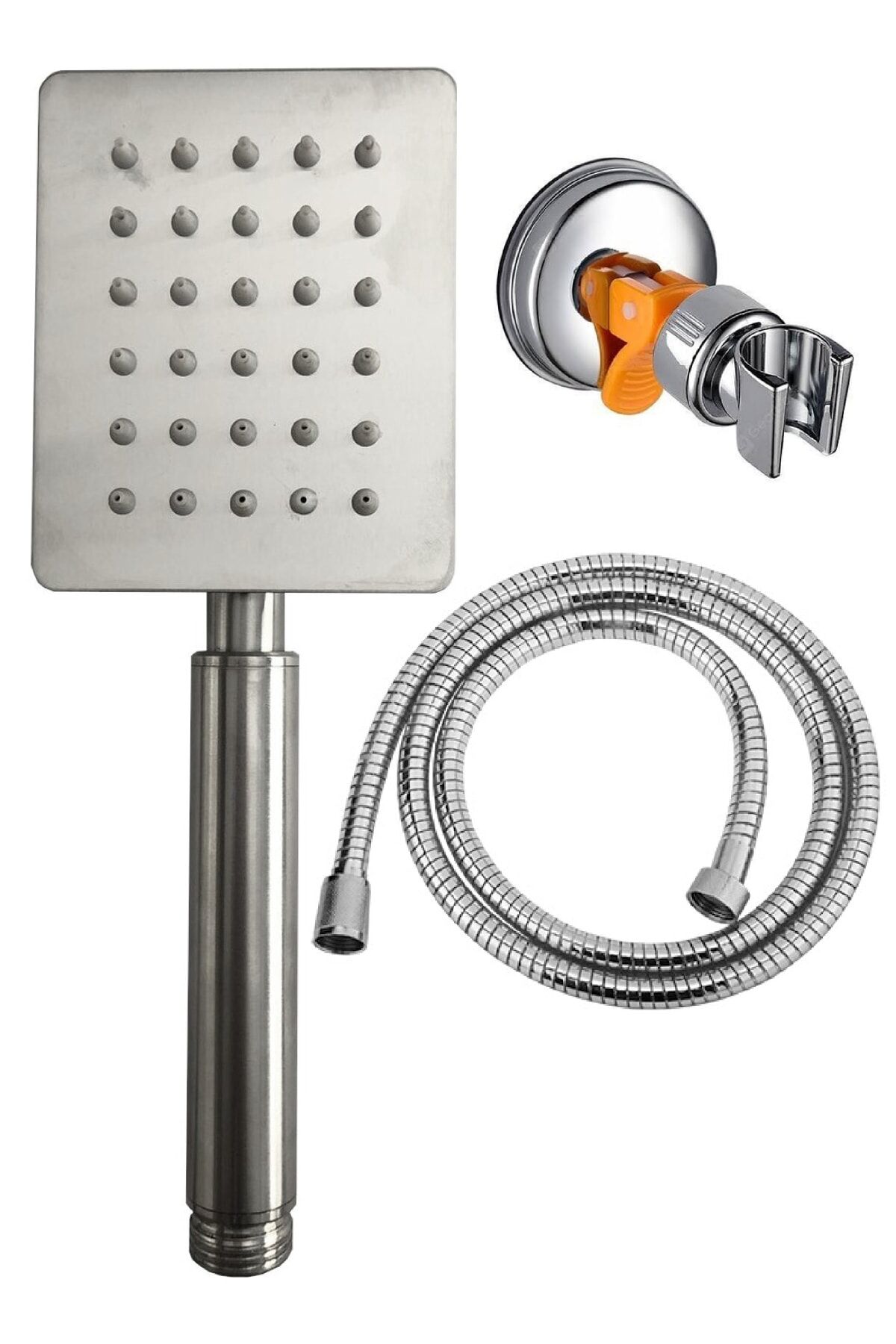 Shine Krom Paslanmaz Duş Başlığı + Duş Hortumu + Vakumlu Mafsal Duş Takımı