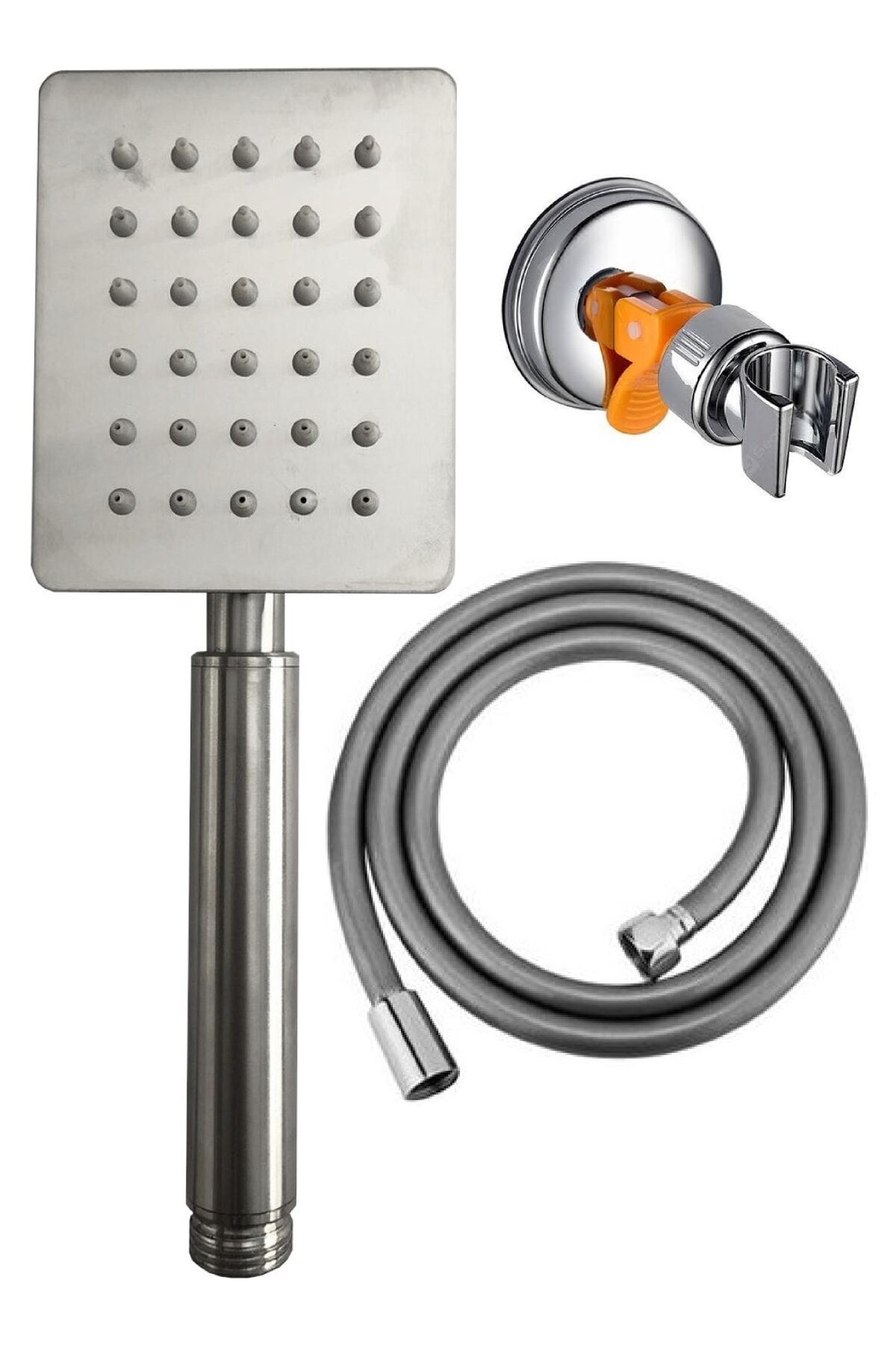 Shine Krom Paslanmaz Duş Başlığı + Pvc Duş Hortumu + Vakumlu Mafsal Duş Takımı