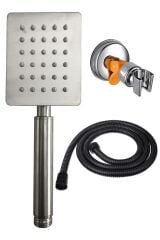 Shine Krom Paslanmaz Duş Başlığı + Siyah Duş Hortumu + Vakumlu Mafsal Duş Takımı Duş Seti