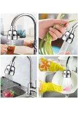 Krom 3 Fonksiyonlu Mutfak Lavabo Başlığı 360 Derece Döner Musluk Ucu Su Tasarruflu