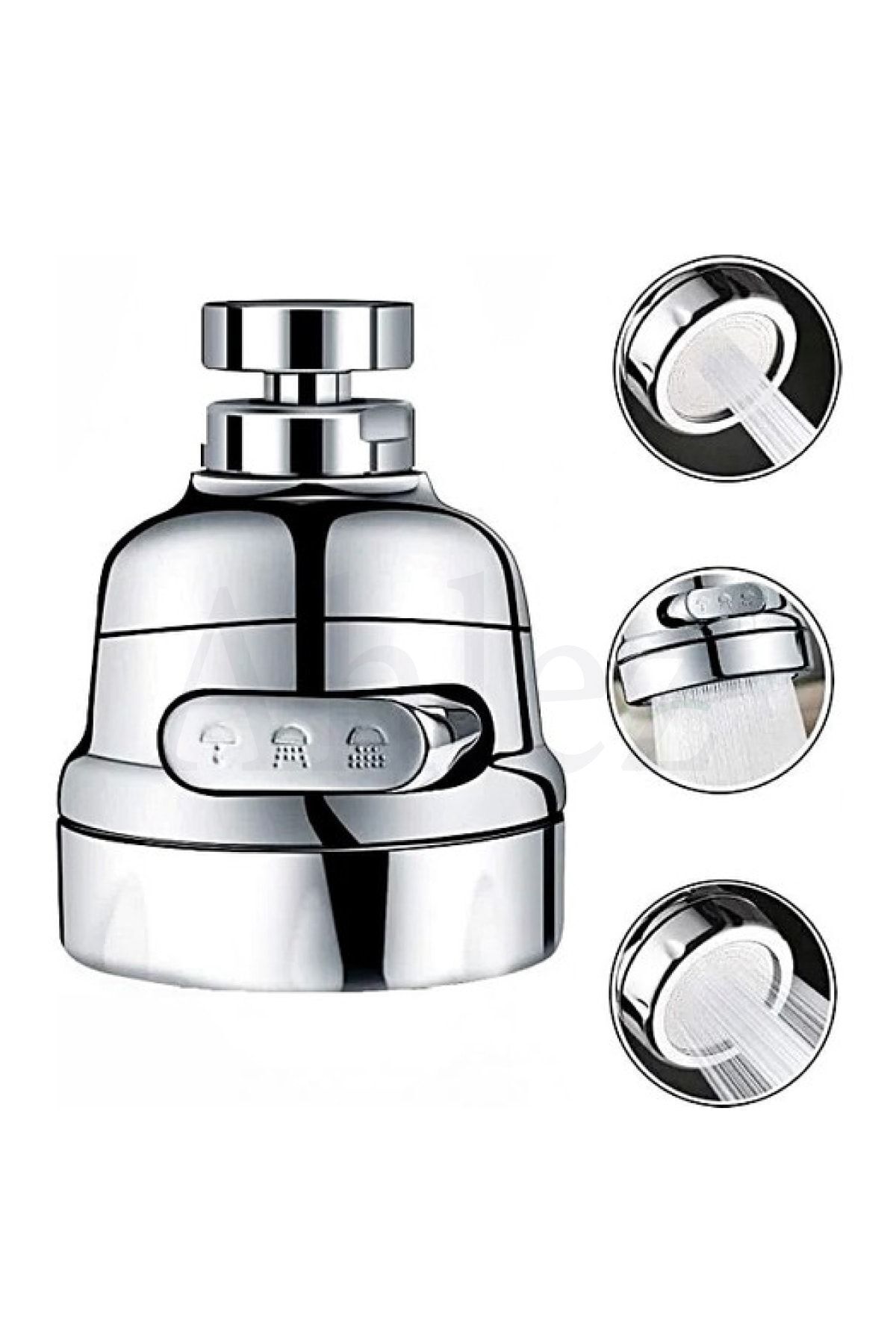 Krom 3 Fonksiyonlu Mutfak Lavabo Başlığı 360 Derece Döner Musluk Ucu Su Tasarruflu