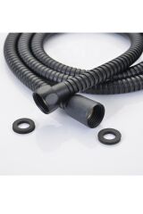 Arya Siyah Duş Başlığı + Siyah Duş Hortumu + Vakumlu Mafsal Duş Takımı Duş Seti