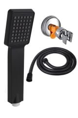 Arya Siyah Duş Başlığı + Siyah Duş Hortumu + Vakumlu Mafsal Duş Takımı Duş Seti