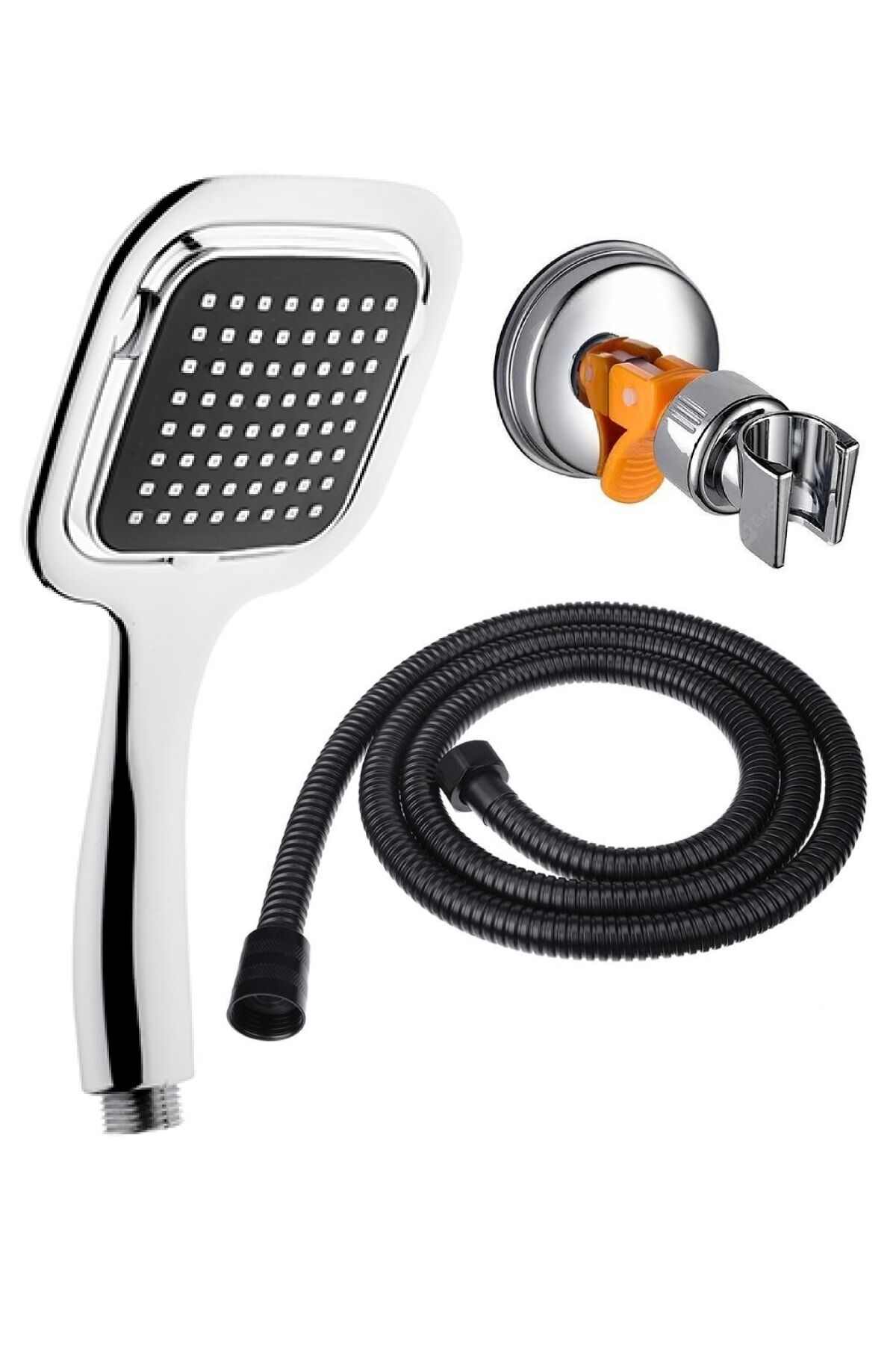 Elite Duş Başlığı + Siyah Duş Hortumu + Vakumlu Mafsal Duş Takımı Duş Seti