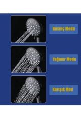 Star 3 Fonksiyonlu Siyah Duş Başlığı Pvc Duş Hortumu Mafsal Duş Takımı