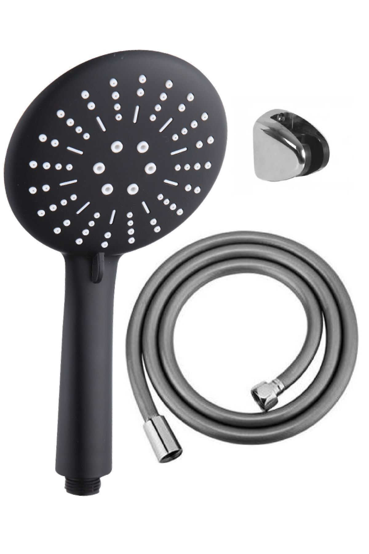 Star 3 Fonksiyonlu Siyah Duş Başlığı Pvc Duş Hortumu Mafsal Duş Takımı