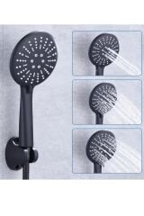 Star 3 Fonksiyonlu Siyah Duş Başlığı Pvc Duş Hortumu Vakumlu Mafsal Duş Takımı