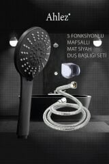 Star 5 Fonksiyonlu Siyah Duş Başlığı + Duş Hortumu + Mafsal Duş Takımı Duş Seti
