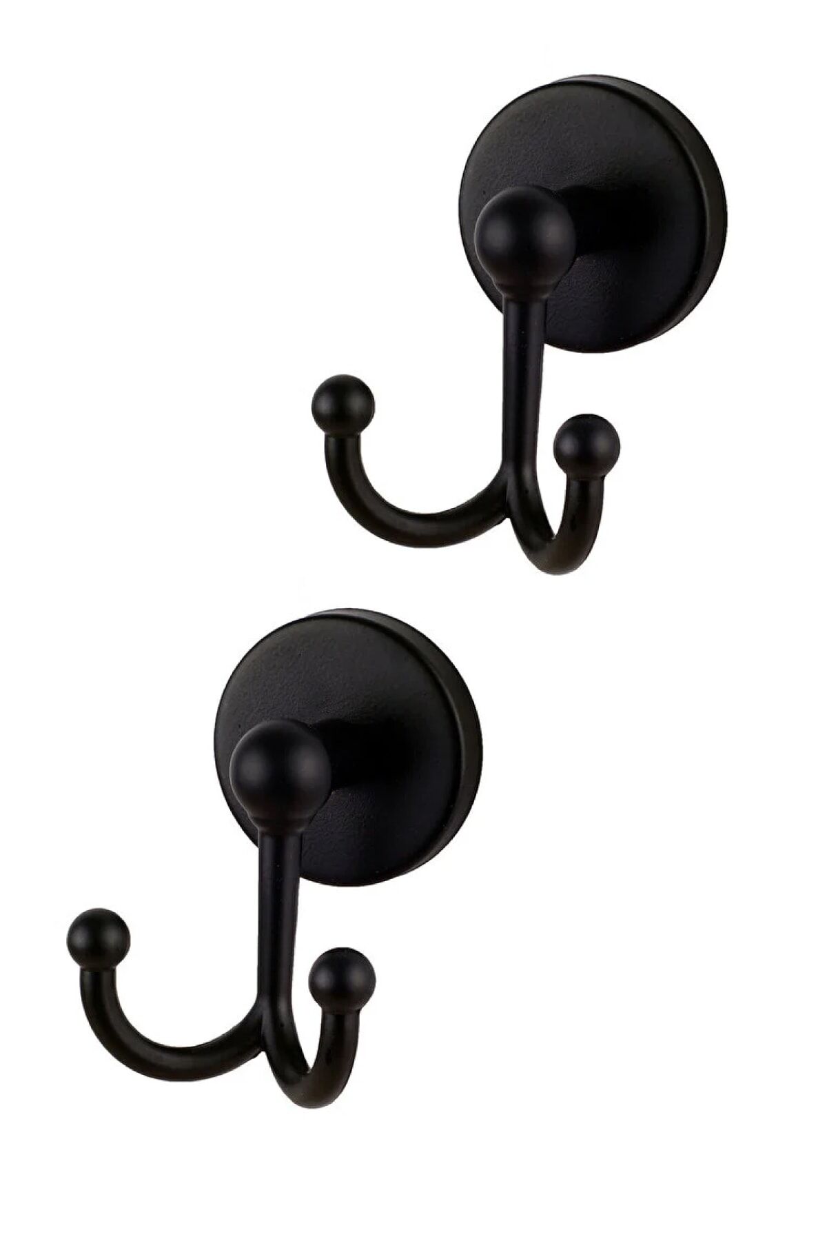 Base Mat Siyah Ikili Bornoz Askılık + Yuvarlak Havluluk Banyo Seti