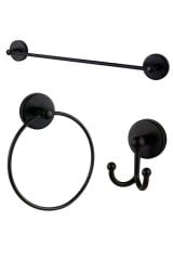 Base Mat Siyah Uzun Havluluk Ikili Askılık Yuvarlak Havluluk Üçlü Banyo Seti
